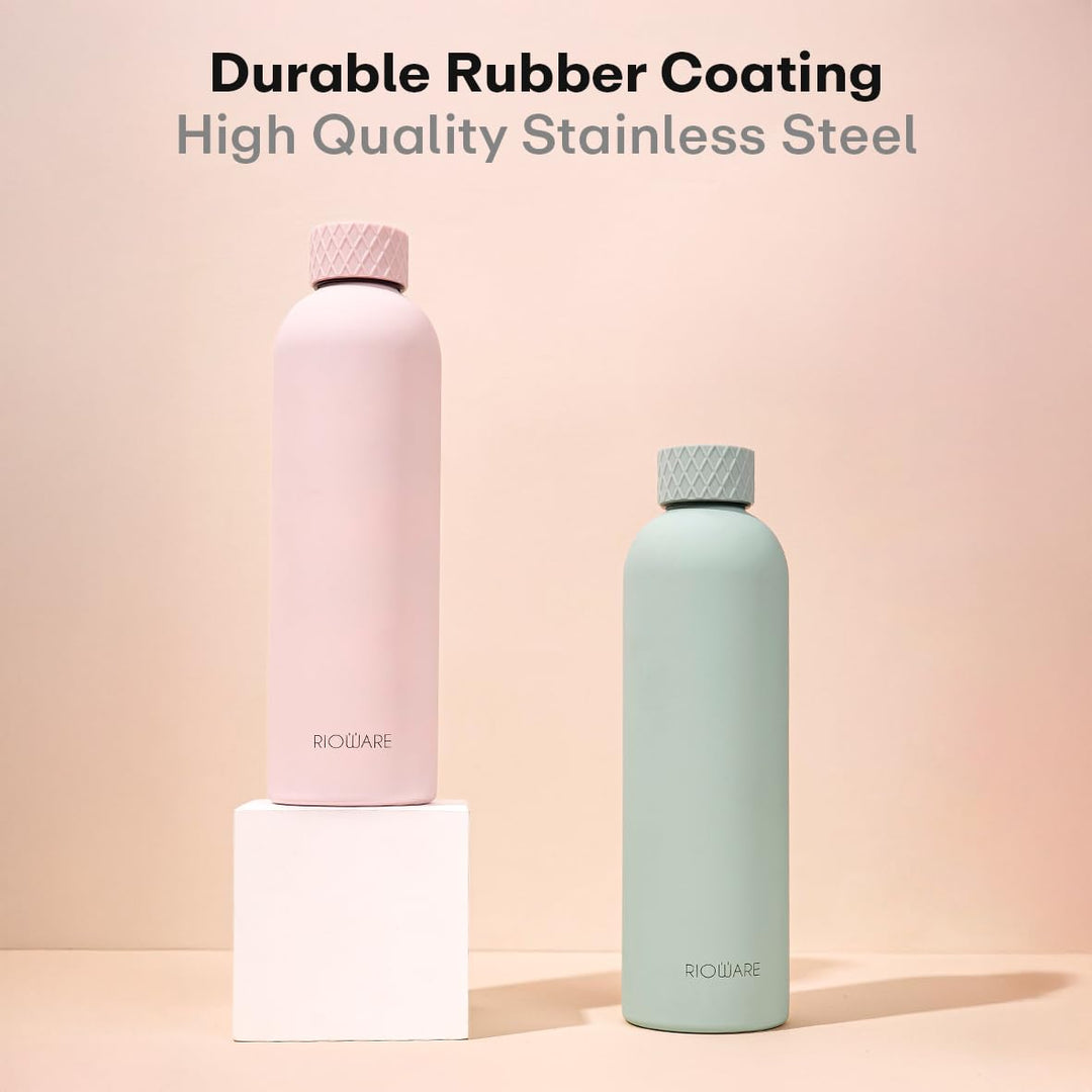 Luxury Insulated Stainless Rubber Coated Steel Water Bottle 24 Hours Hot and Cold - 750ml-Pink New Cap