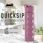 Load image into Gallery viewer, Rioware® Quicksip Borosilicate Glass Water Bottle with Silicon Sleeve (550ml) | Airtight lid | Leak Proof | Silicon Cap | Fridge Water Bottles for Home, Office &amp; Gym -Pack of 01(Green)
