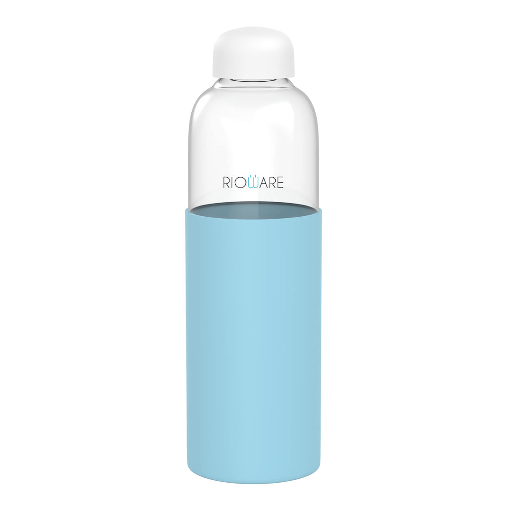 Rioware® Riobuzz Borosilicate Glass Water Bottle with Silicone Sleeve (550ml) | Airtight lid | Leak Proof | Silicon Cap | Fridge Water Bottles for Home, Office & Gym -Pack of 01(Blue)