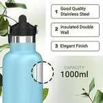 Load image into Gallery viewer, Rioware® Riotuff Insulated Stainless Steel Leak Proof Water Bottle 24 Hours Hot and Cold for School,Office,Gym, Sports, Hiking, Trek, Travel for Men &amp; Women 1Ltr-Blue
