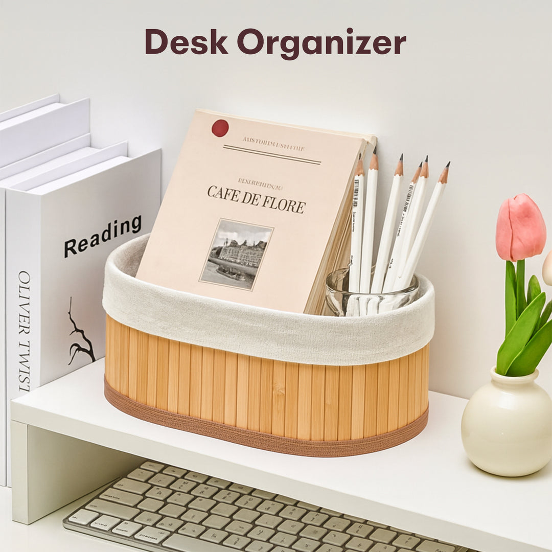 RIOWARE Natural Bamboo Storage Rectangular Basket Bins Organizer, Pack of 3