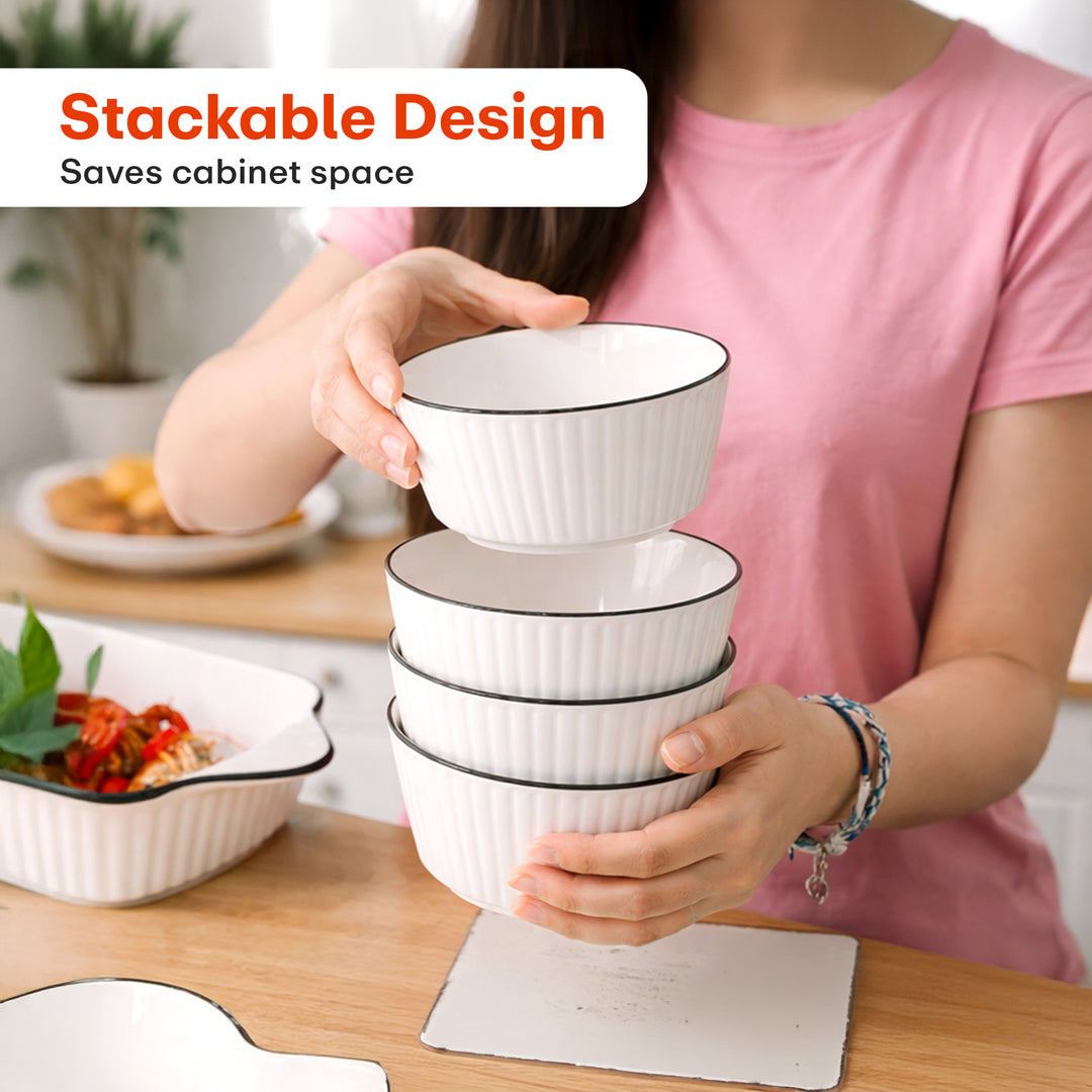 Rioware Cream Ceramic Bowl Set of 5, 580 ML Microwave & Dishwasher Safe Bowl for Serving Snacks, Dal, Rice, Noodles | Perfect for Daily Use, Gifting, Birthday, Anniversary