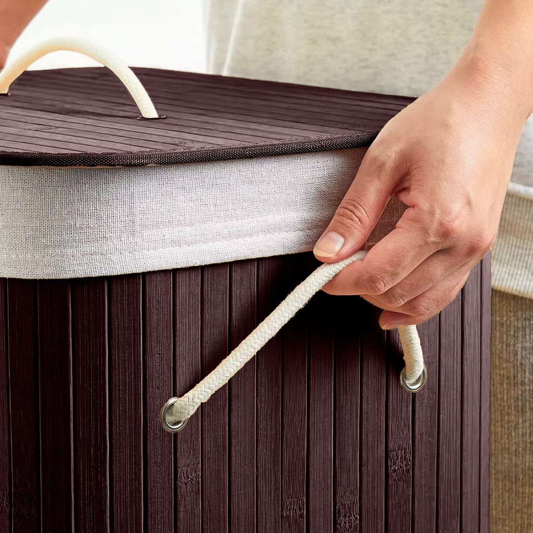 Rioware Bamboo laundry bag basket for clothes with lid toy storage organiser box foldable Square Home Organizer and Storage | Eco Friendly | Compact and Easy to carry Dark Brown