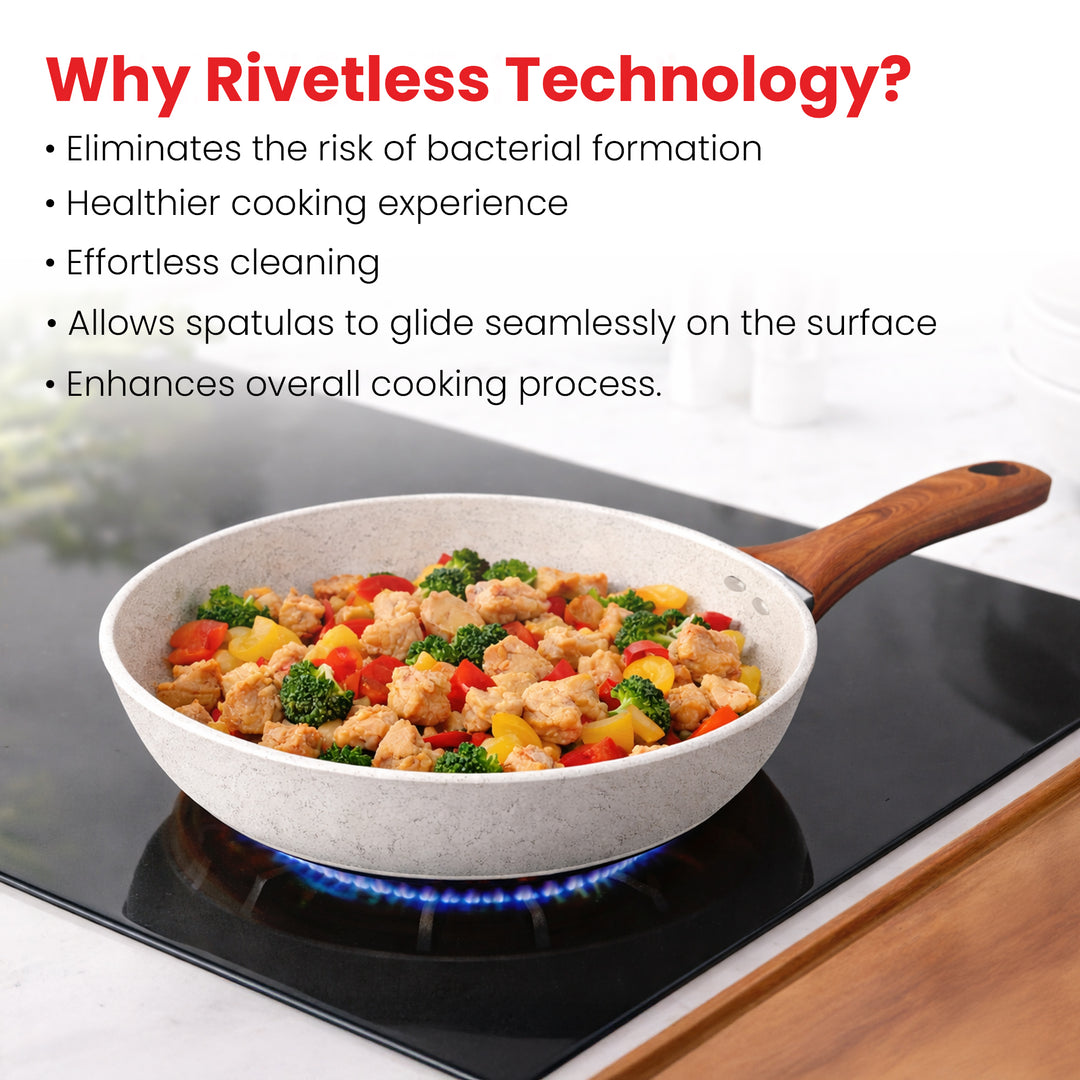 Rioware Non Stick Maifan Frying Pan - Egg Fry Pan | Induction Base | 5 Layer Non Stick Cookware | Medical Stone | Dishwasher Safe (28CM, Maifan Stone Pan)