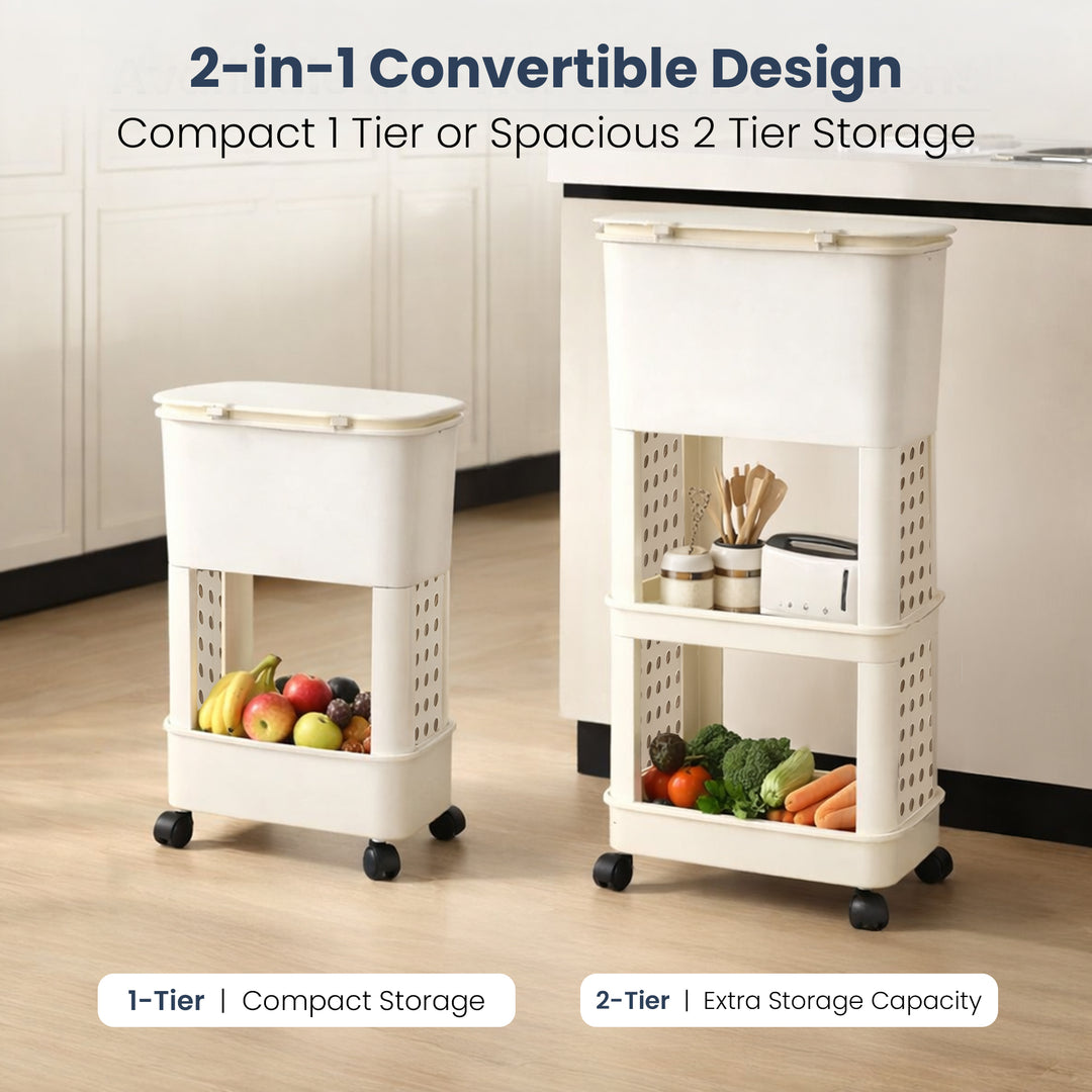 Rioware 3 Tier Slim Storage Trolley with Wheels & Top Lid | Plastic Rolling Organizer Cart for Home, Office, Bedroom, Kitchen, Bathroom, Laundry | Space Saver Plastic Rack