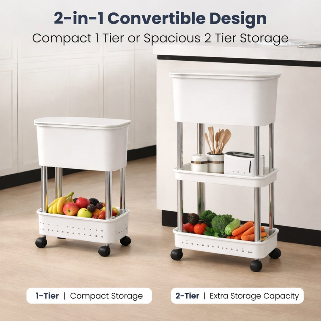 Rioware 3 Tier Slim Storage Trolley with Wheels & Top Lid | Plastic Rolling Organizer Cart for Home, Office, Bedroom, Kitchen, Bathroom, Laundry | Space Saver Plastic Rack