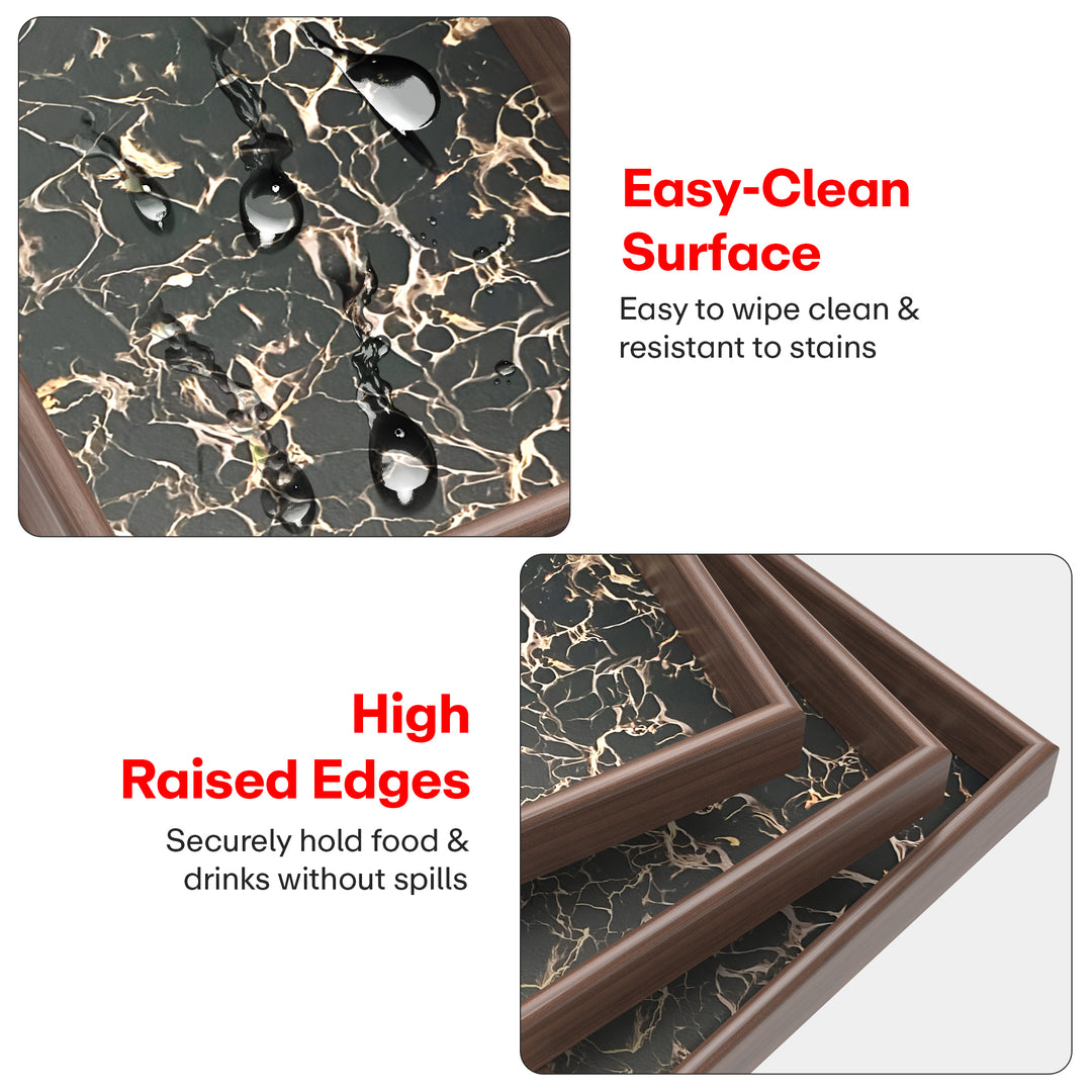 Serving Wooden Trays  Black Marble Set of 3
