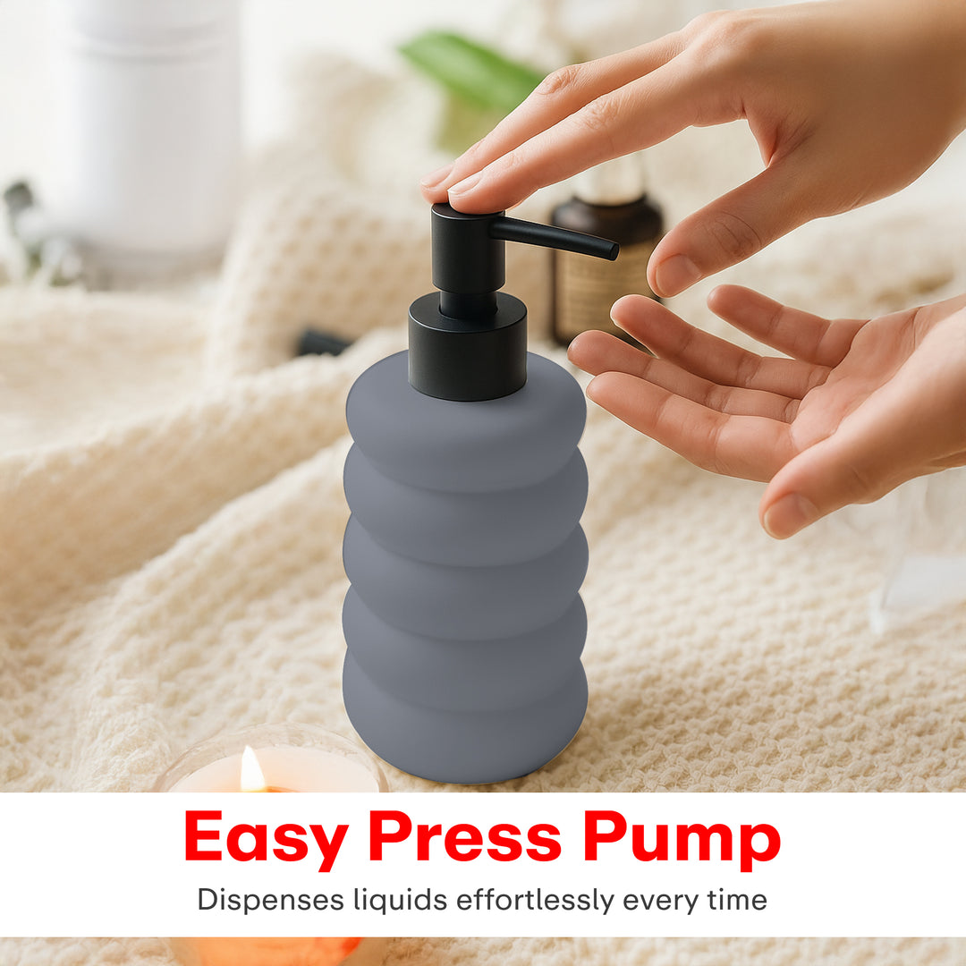 Rioware Outdoor Living Liquid Soap Dispenser, 300ml, Multipurpose Refillable Plastic Pump for Hand Wash, Dish Wash, Shampoo, Kitchen, Bathroom, and Household Use Pack of 1, Round Black
