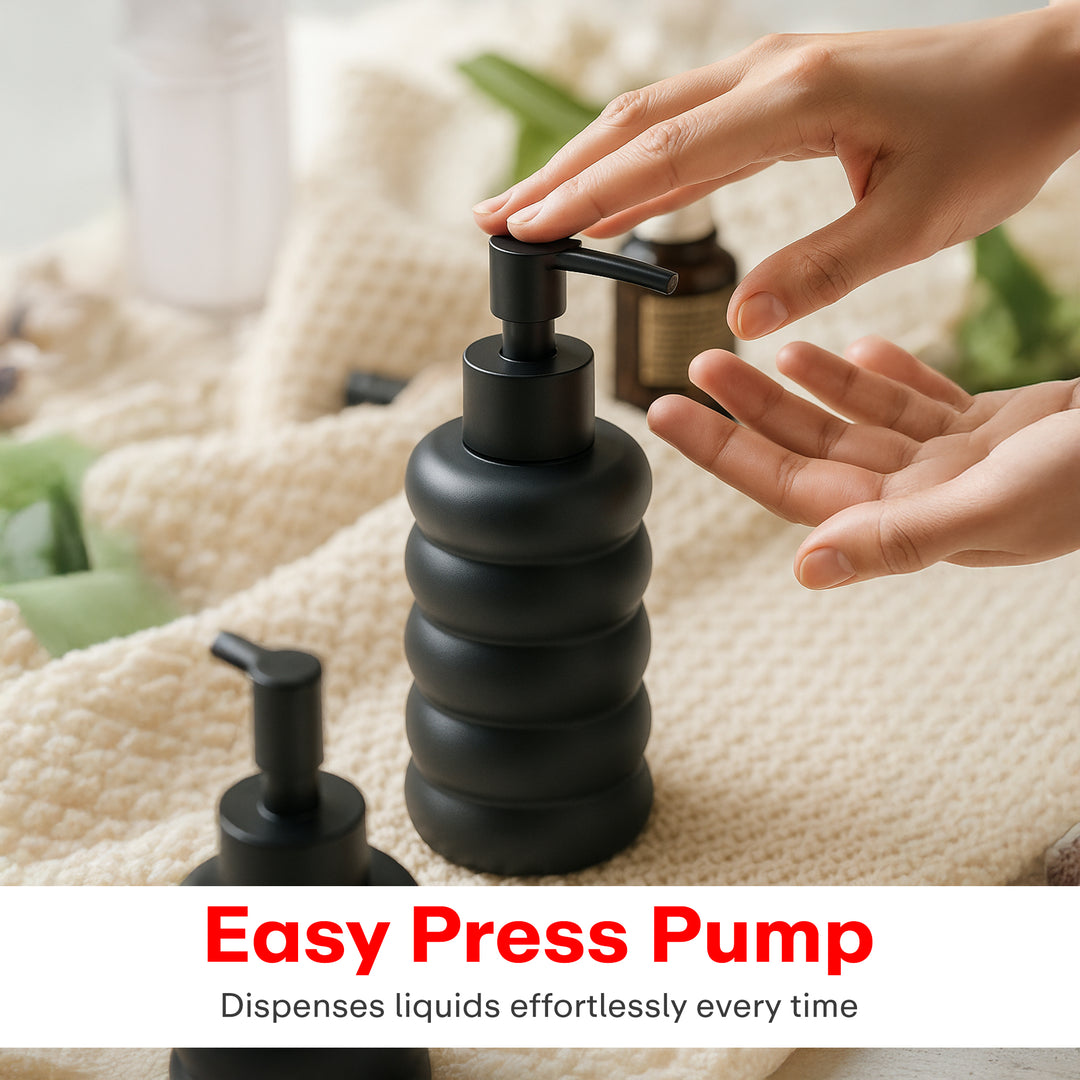 Rioware Outdoor Living Liquid Soap Dispenser, 300ml, Multipurpose Refillable Plastic Pump for Hand Wash, Dish Wash, Shampoo, Kitchen, Bathroom, and Household Use Pack of 1, Round Black