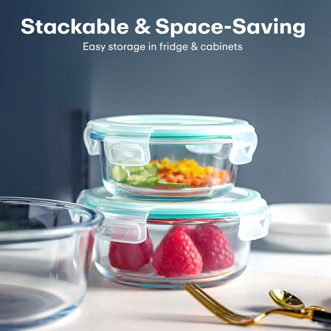Rioware Borosilicate Glass Containers with Lids, 3 pcs Set, 400ml, 650 ml &1000ml, Kitchen, Microwave, Oven & Freezer Safe, Baking Dish, Rectangle, Baking Tray, Scratch Resistant, round