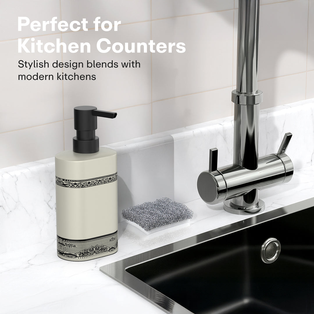 Rioware Outdoor Living Liquid Soap Dispenser, 300ml, Multipurpose Refillable Plastic Pump for Hand Wash, Dish Wash, Shampoo, Kitchen, Bathroom, and Household Use Pack of 1, Ivory White