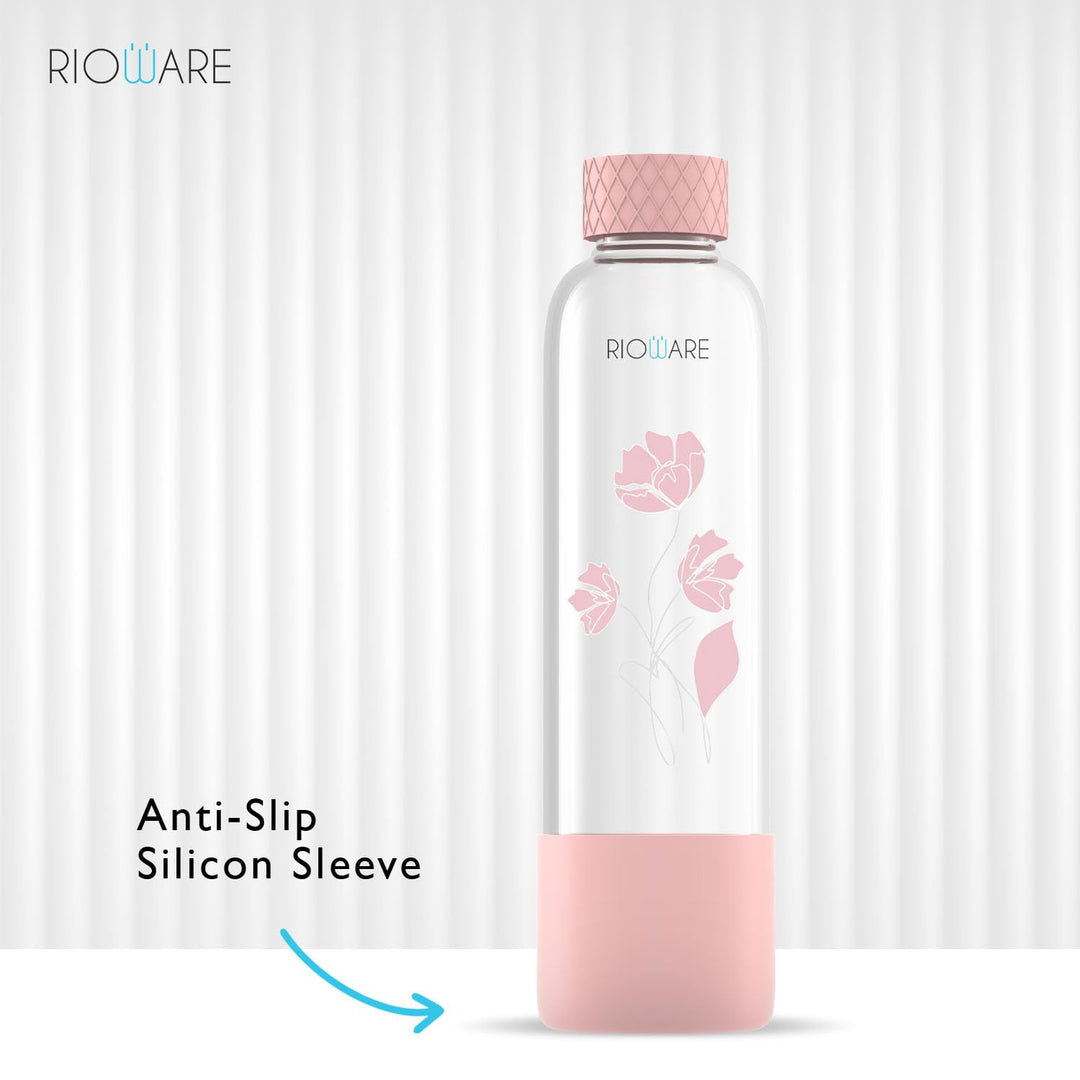 Purifa Pro Borosilicate Glass Water Bottle With Silicon Sleeve 750ml Blue