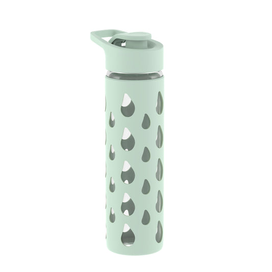 Quicksip Borosilicate Glass Water Bottle with Silicon Sleeve 550ml Green
