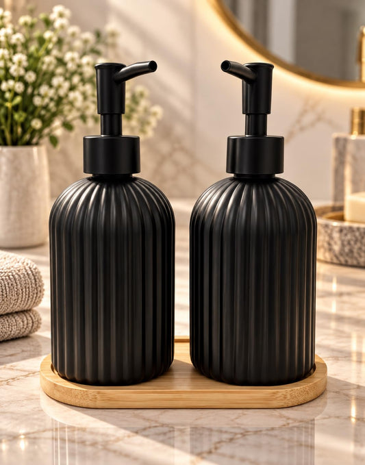 Matte Black Bathroom Dispenser Set
