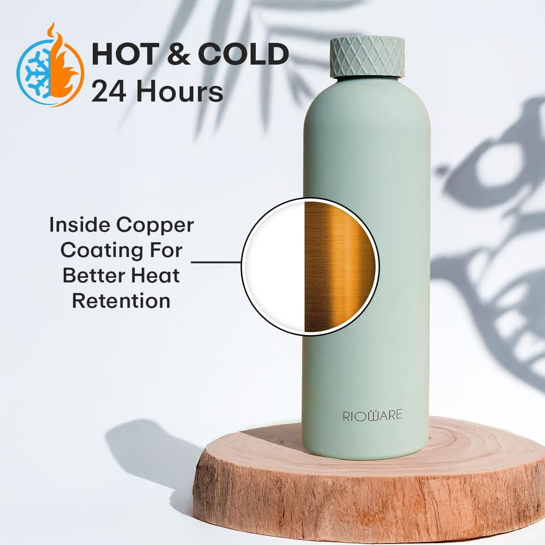 Luxury Insulated Stainless Rubber Coated Steel Water Bottle 24 Hours Hot and Cold - 750ml-Pink New Cap