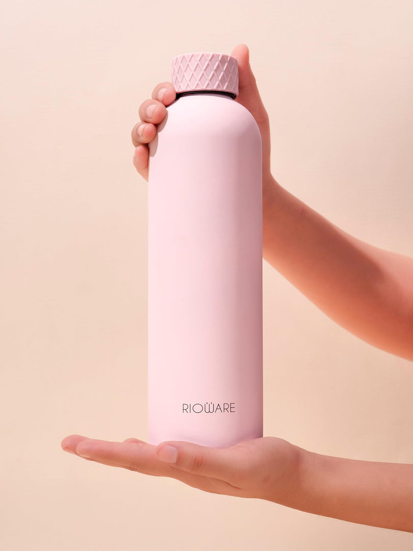 Luxury Insulated Stainless Rubber Coated Steel Water Bottle 24 Hours Hot and Cold - 750ml-Pink New Cap