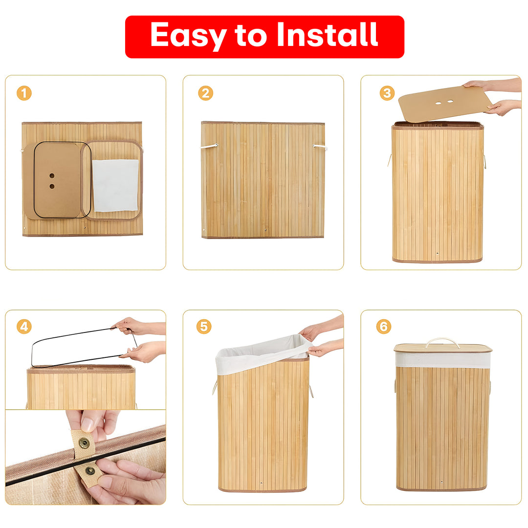 Rioware Bamboo laundry bag basket for clothes with lid toy storage organiser box foldable Square Home Organizer and Storage | Eco Friendly | Compact and Easy to carry Dark Brown