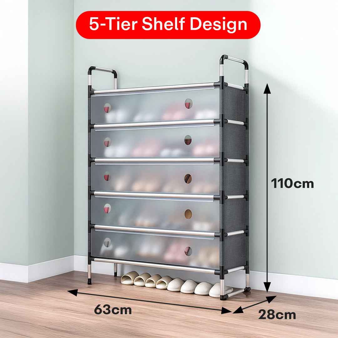 Rioware Shoe Rack Organizer/Multi-Purpose Steel 5 Layers Portable and Folding Shoe Rack (Transparent)