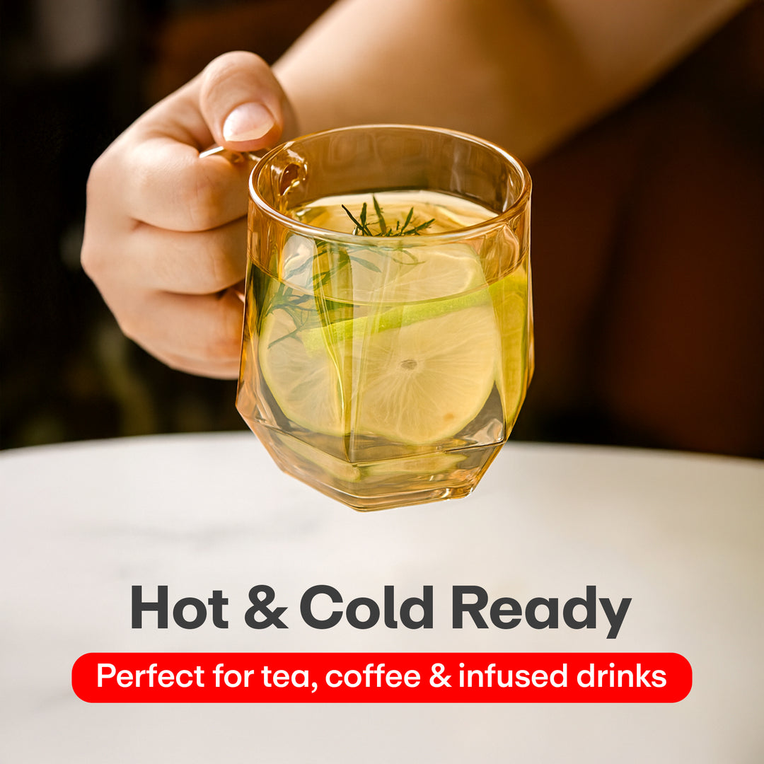 Rioware Clear Round Shaped Glass Coffee Cup, Glassware Tea Cup, Tea Cups for Hot Beverages with Handle, Transparent Glass Tea Cup Set for Coffee, Tea, Milk - 6 Pieces, White, 250 ml