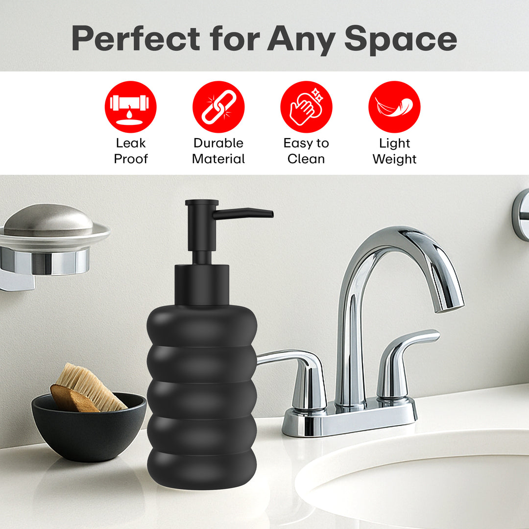 Rioware Outdoor Living Liquid Soap Dispenser, 300ml, Multipurpose Refillable Plastic Pump for Hand Wash, Dish Wash, Shampoo, Kitchen, Bathroom, and Household Use Pack of 1, Round Black