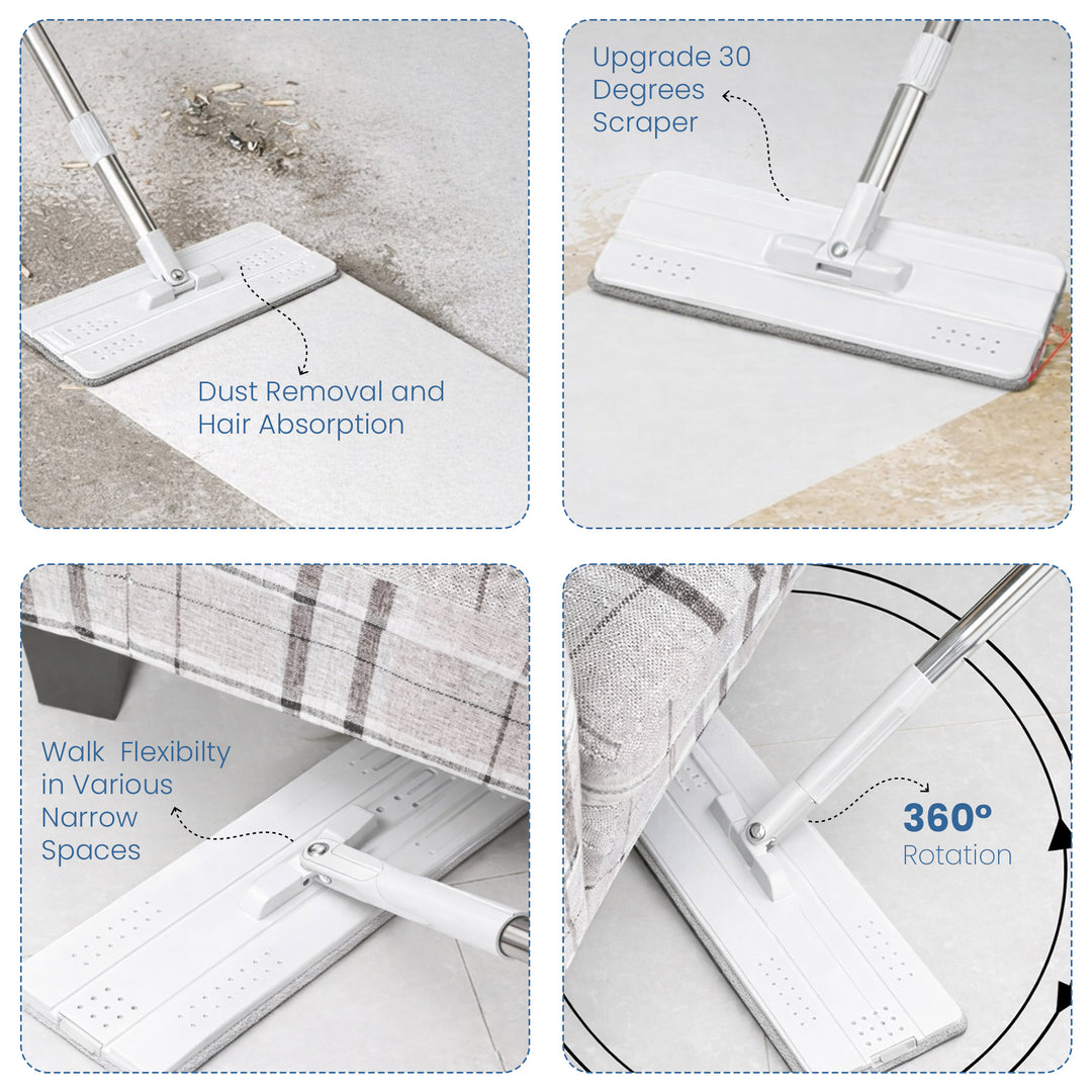 Rioware Flat Mop for Home Cleaning Floor / 360° Rotating Microfiber Mops for Floor Cleaning | Hands-Free Squeeze (White)