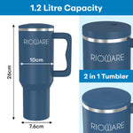 Load image into Gallery viewer, 1200 ML Stainless Steel Tumbler Hot and Cold with Handle and 2 Lid and 2 Straw with Silicone Sleeve, Double Insulated Cup 100% Leak Proof Mug Cupholder for Gym, Travelling

