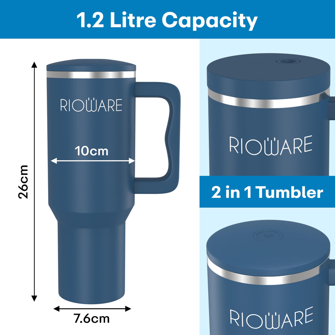 1200 ML Stainless Steel Tumbler Hot and Cold with Handle and 2 Lid and 2 Straw with Silicone Sleeve, Double Insulated Cup 100% Leak Proof Mug Cupholder for Gym, Travelling