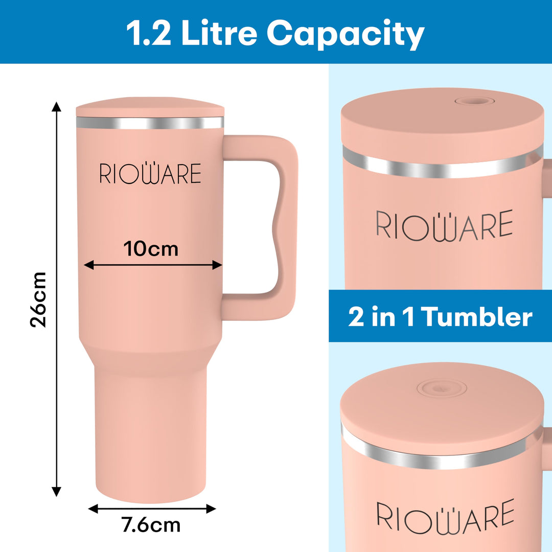 1200 ML Stainless Steel Tumbler Hot and Cold with Handle and 2 Lid and 2 Straw with Silicone Sleeve, Double Insulated Cup 100% Leak Proof Mug Cupholder for Gym, Travelling