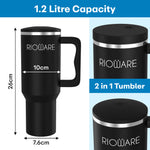 Load image into Gallery viewer, 1200 ML Stainless Steel Tumbler Hot and Cold with Handle and 2 Lid and 2 Straw with Silicone Sleeve, Double Insulated Cup 100% Leak Proof Mug Cupholder for Gym, Travelling
