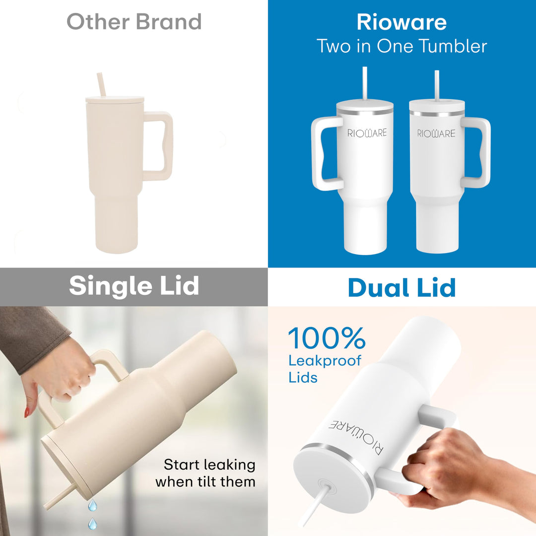1200 ML Stainless Steel Tumbler Hot and Cold with Handle and 2 Lid and 2 Straw with Silicone Sleeve, Double Insulated Cup 100% Leak Proof Mug Cupholder for Gym, Travelling