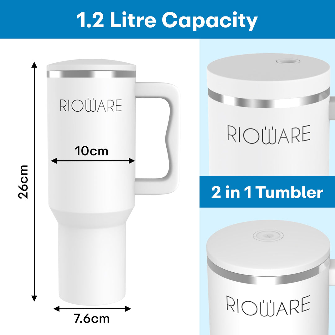 1200 ML Stainless Steel Tumbler Hot and Cold with Handle and 2 Lid and 2 Straw with Silicone Sleeve, Double Insulated Cup 100% Leak Proof Mug Cupholder for Gym, Travelling