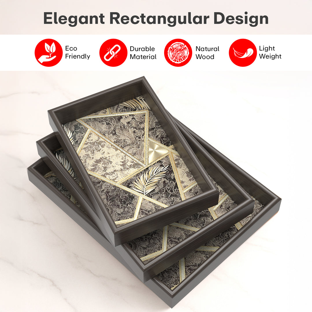 Serving Trays Wooden Black Abstract - Set of 3