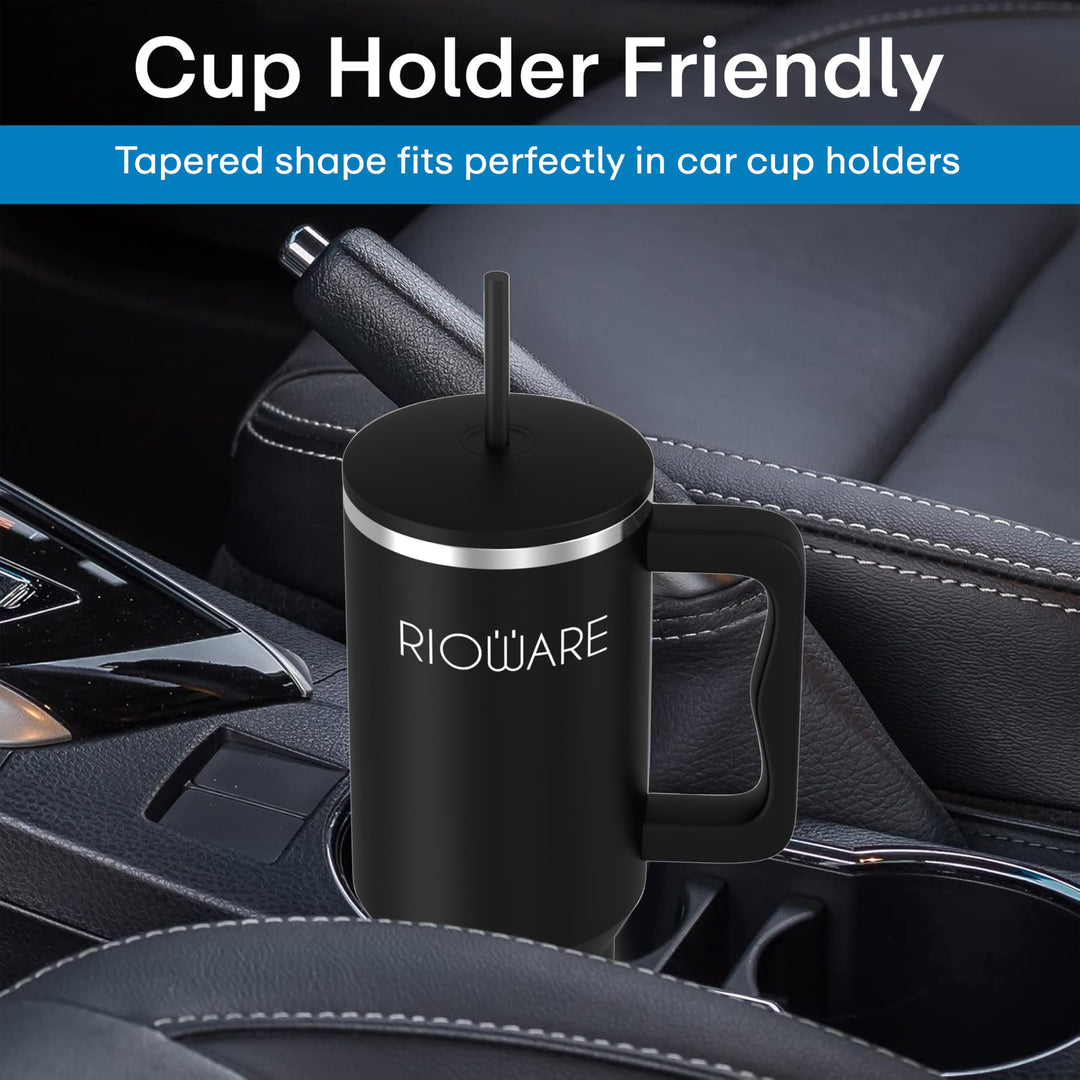 1200 ML Stainless Steel Tumbler Hot and Cold with Handle and 2 Lid and 2 Straw with Silicone Sleeve, Double Insulated Cup 100% Leak Proof Mug Cupholder for Gym, Travelling