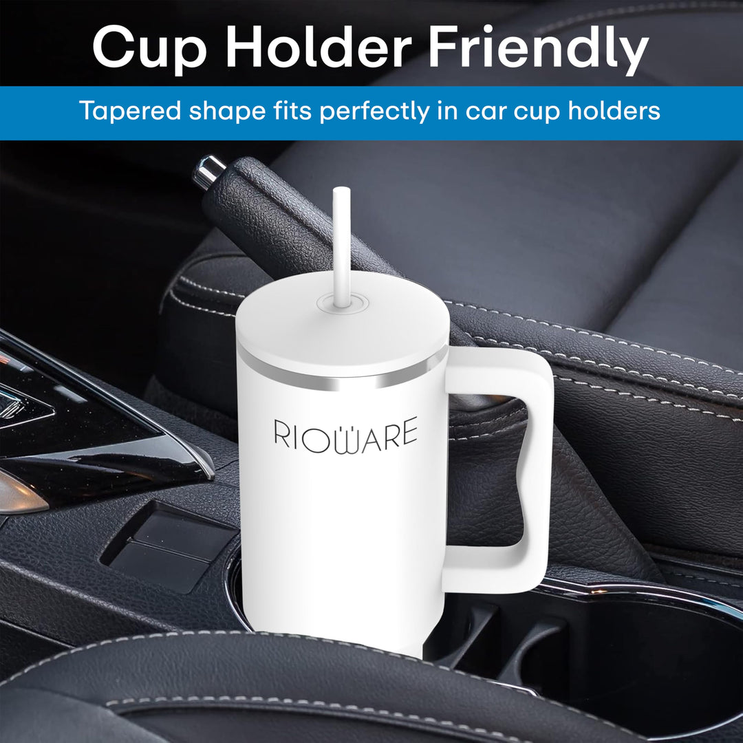 1200 ML Stainless Steel Tumbler Hot and Cold with Handle and 2 Lid and 2 Straw with Silicone Sleeve, Double Insulated Cup 100% Leak Proof Mug Cupholder for Gym, Travelling