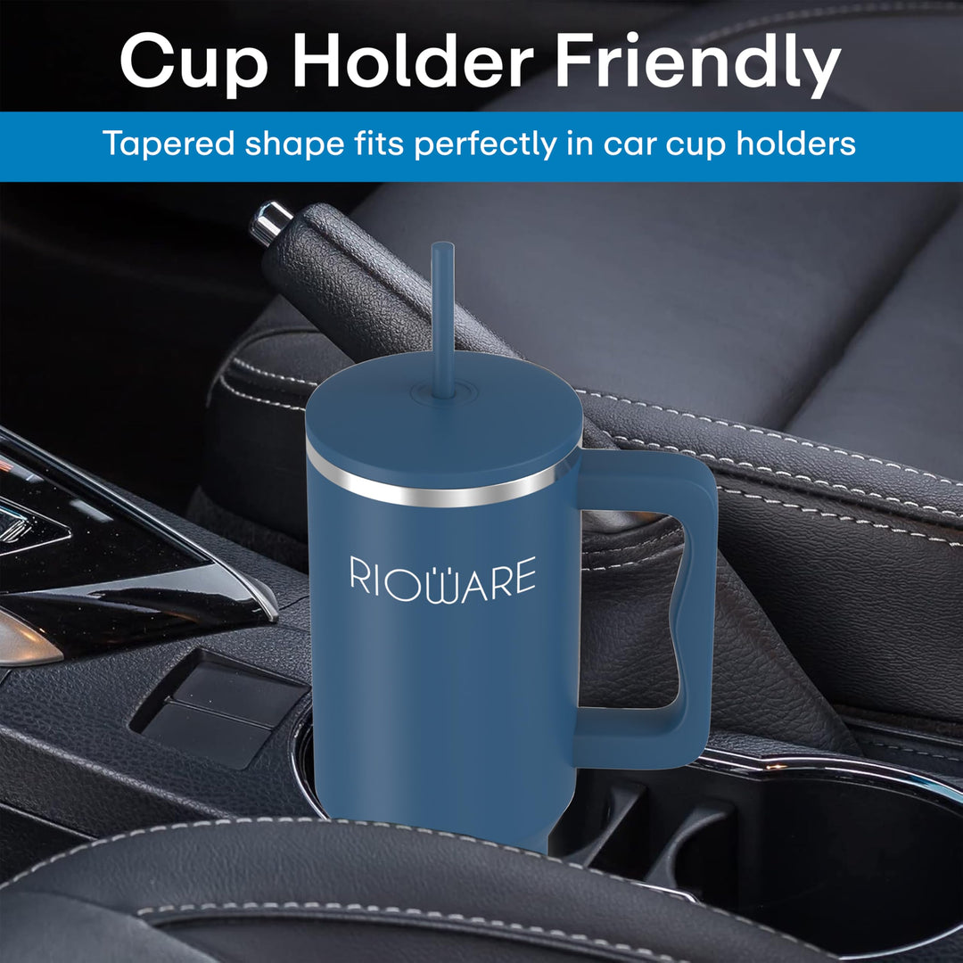 1200 ML Stainless Steel Tumbler Hot and Cold with Handle and 2 Lid and 2 Straw with Silicone Sleeve, Double Insulated Cup 100% Leak Proof Mug Cupholder for Gym, Travelling
