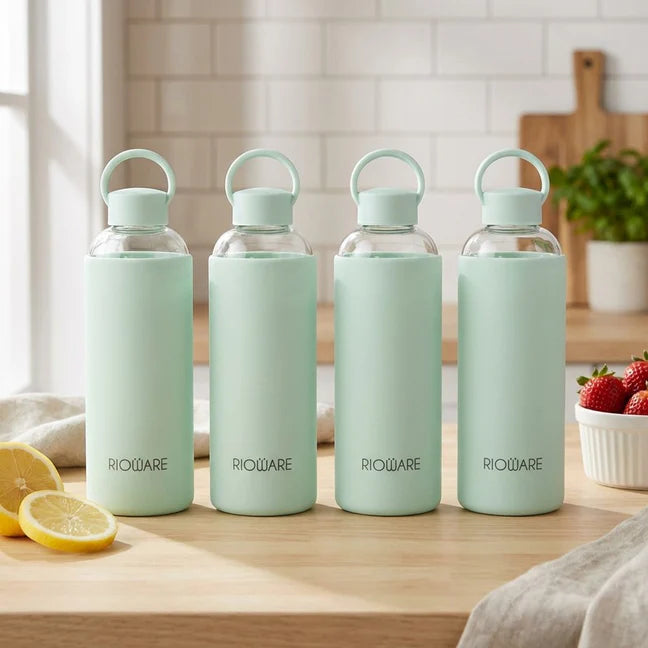 Aquashot Borosilicate Glass Water Bottle With Silicon Sleeve 750ml Black