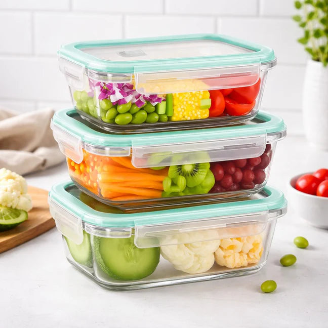 Borosilicate Glass Food Containers Set Of 3 410 ml, 700 ml & 1050 ml