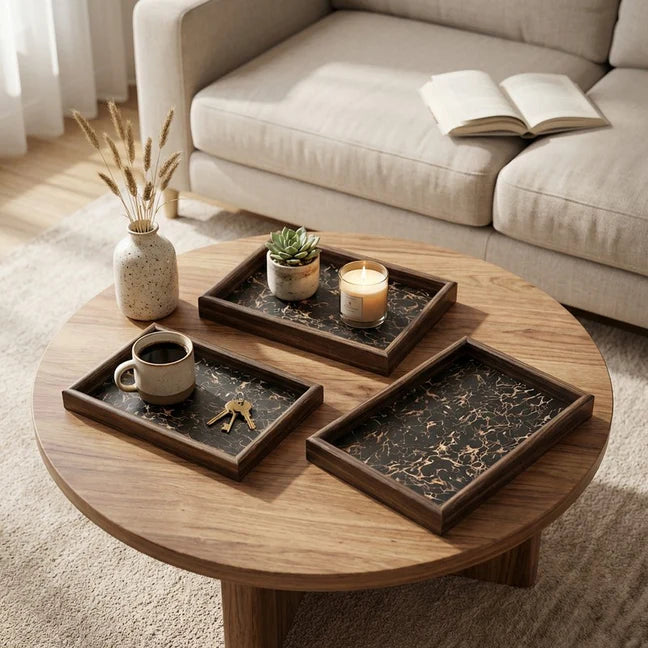 Serving Wooden Trays  Black Marble Set of 3