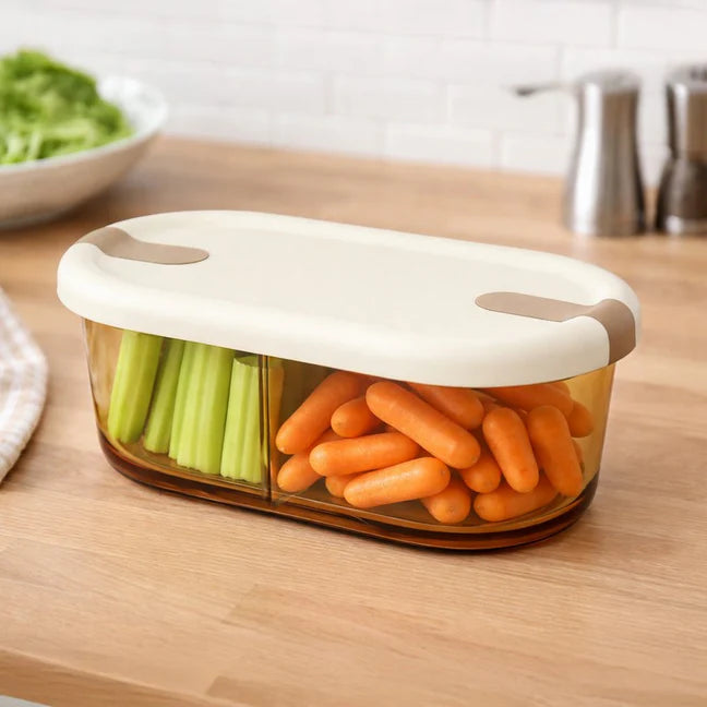 Slim High Borosilicate Glass Microwave Safe Two Compartment Lunch Box Set 750ml