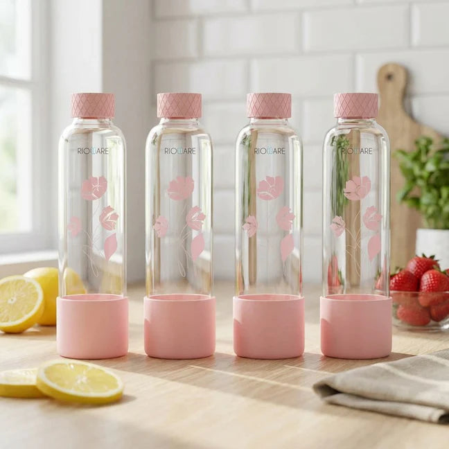 Purifa Pro Borosilicate Glass Water Bottle With Silicon Sleeve 750ml Blue