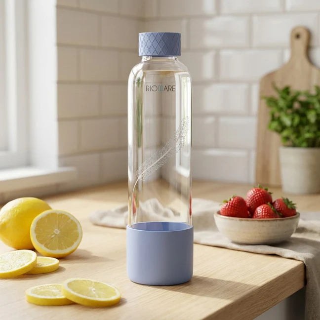 Purifa Pro Borosilicate Glass Water Bottle With Silicon Sleeve 750ml Blue