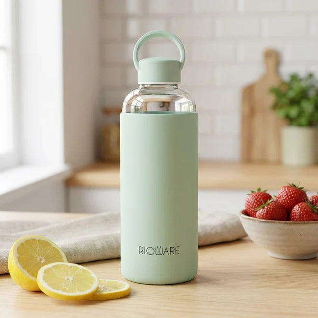 Aquashot Borosilicate Glass Water Bottle With Silicon Sleeve 750ml Black