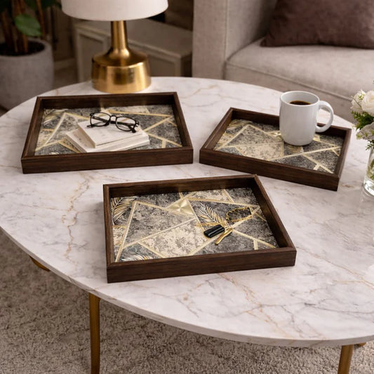 Serving Trays Wooden Black Abstract Set of 3