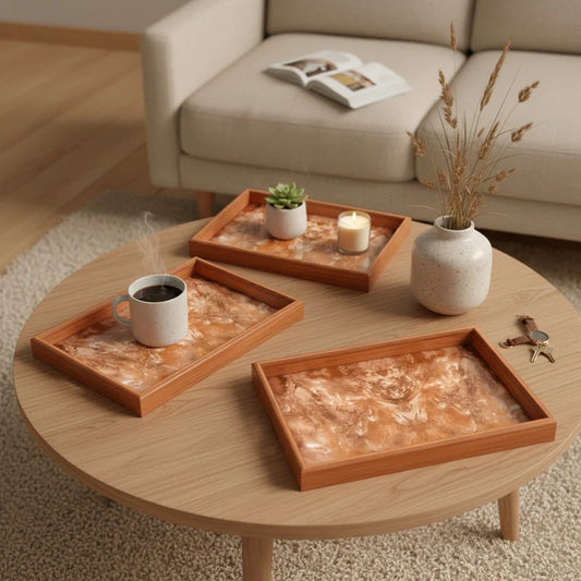 Rioware Wooden Trays Enamel Coated Set of 3