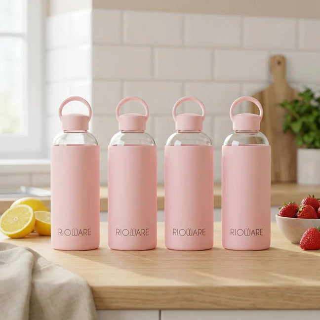 Aquashot Borosilicate Glass Water Bottle With Silicon Sleeve 750ml Black