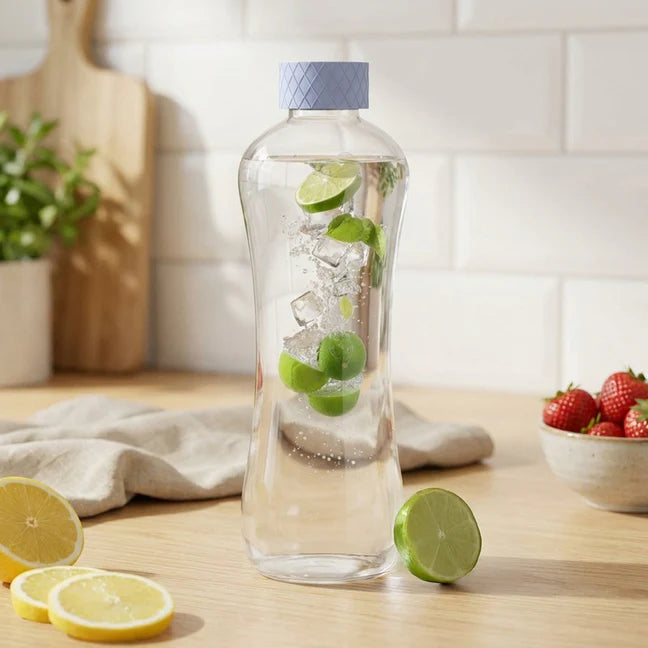 Glass Water Bottle 1 Litre Blue