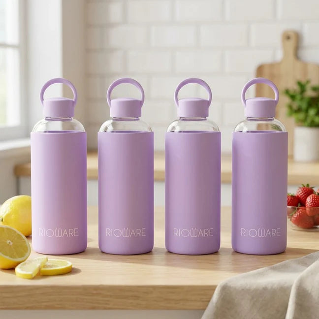 Aquashot Borosilicate Glass Water Bottle With Silicon Sleeve 750ml Black