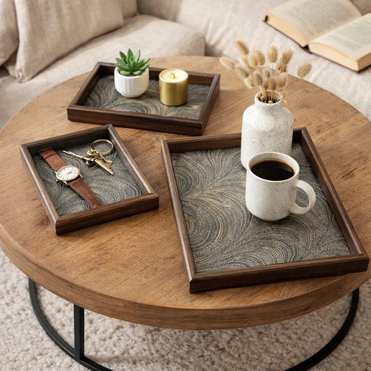 Serving Wooden Trays Gray Marble Set of 3