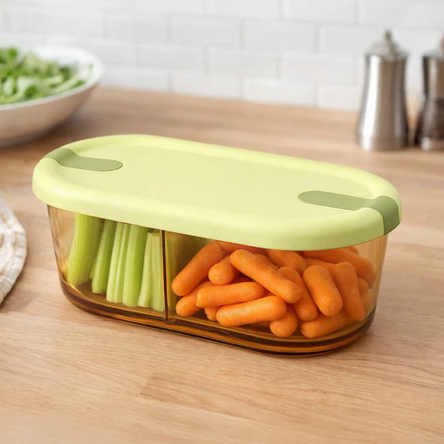 Slim High Borosilicate Glass Microwave Safe Two Compartment Lunch Box Set 750ml