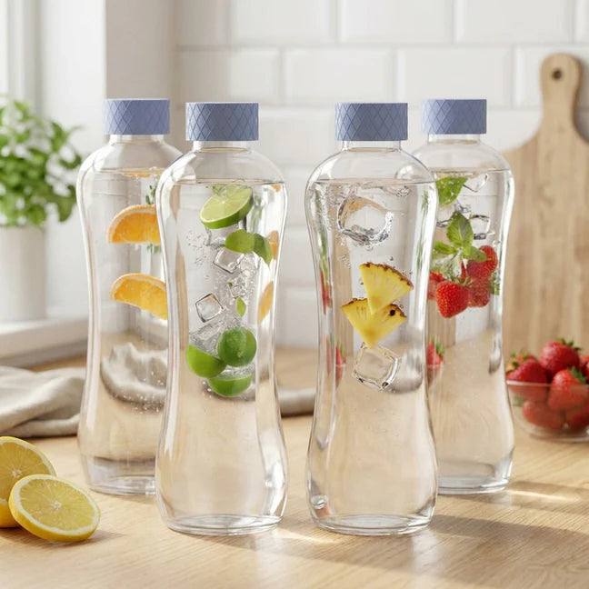 Glass Water Bottle 1 Litre Blue